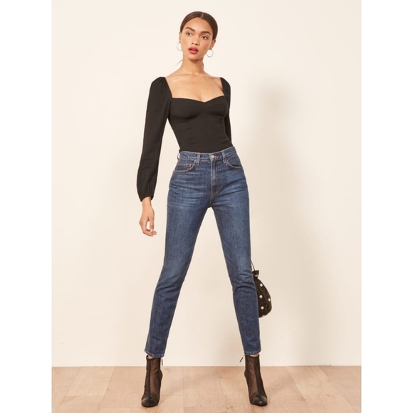 REFORMATION Reign Top Long Sleeve Blouse Black 2 - Picture 5 of 13